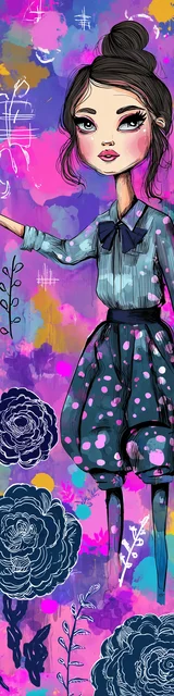 Free teacher bookmark featuring a teacher pointing on a purple background